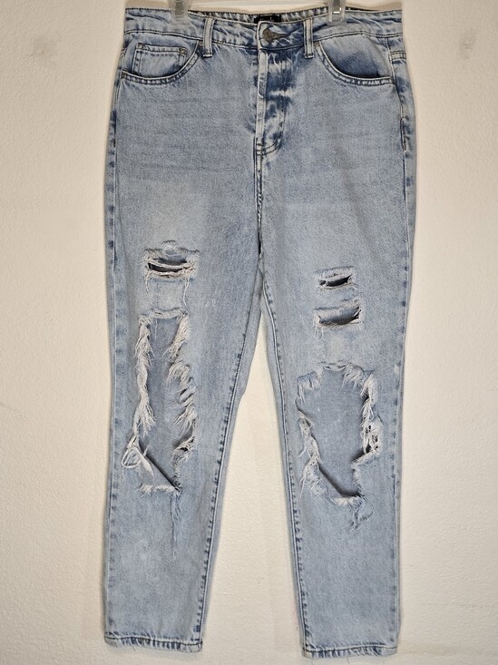 Denim - Simple Society Lexi Button Fly Destroyed Mom Jeans Light Wash 7/28